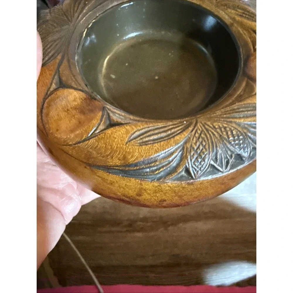 Vintage Wood & Steel Cigarette Ashtray Three Slot 5.5